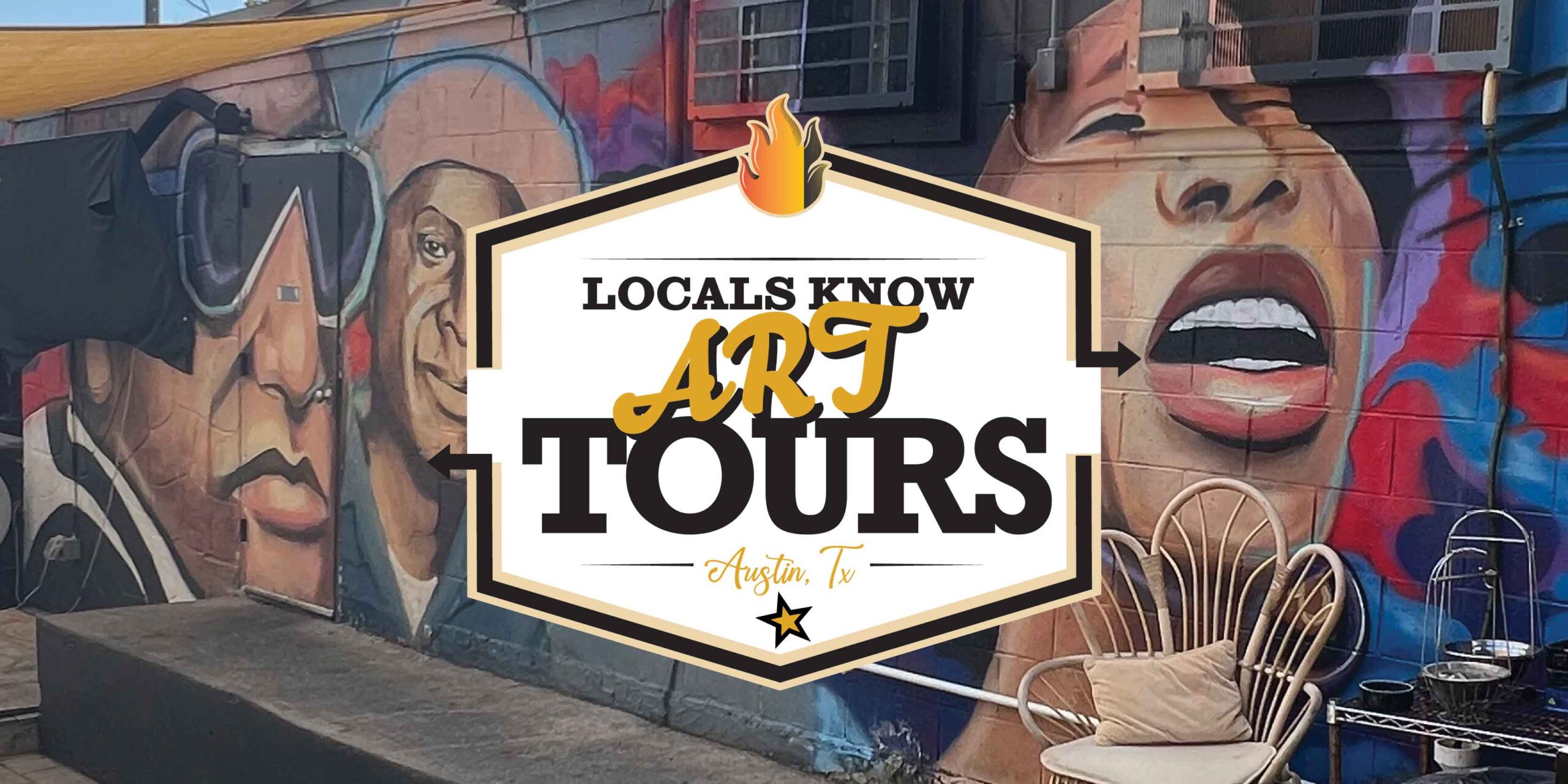 Locals Know Art Tours header graphic over an East Austin mural
