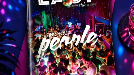 EASTside Magazine October/November issue cover titled 'Find Your People' featuring a vibrant club party scene under colorful lights.